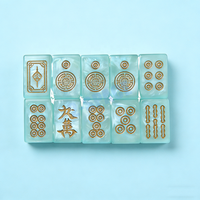 Tuiles de mahjong personnalisées peintes à la main, nacrées, en résine blanche avec encre dorée de luxe, ensemble de mahjong américain