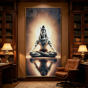 Tableau mural encadré en gros avec paillettes, Tête de Bouddha dorée, Nuage turquoise, Zen, Religieux, Impression HD, Peinture sur porcelaine cristalline, Décoration LED pour la maison - Product Image 2