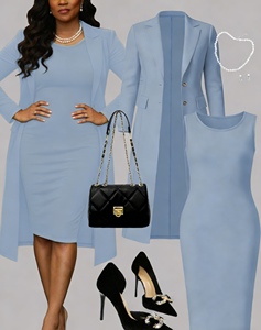 Women's Sleeveless Dress & Long 2 Piece Set - Elegant Formal Office Outfit Fashion - Product Image 3