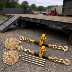 Tensor de Cadena con Trinquete de 5/16-3/8 Pulgadas, 7100 Libras de Resistencia a la Rotura, Gancho en J de Acero para Sujeción de Carga en Plataformas - Product Image 2