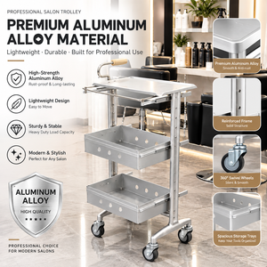 Carrito de Peluquería Profesional con 4 Ruedas, Carrito de Almacenamiento de Aleación de Aluminio para Peluquería, Diseño Minimalista, Fácil de Mover - Product Image 1