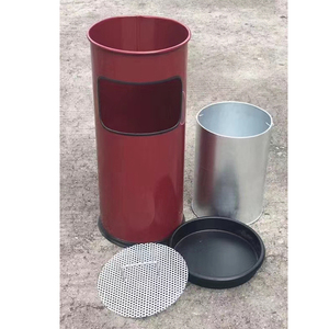 Cendrier et poubelle ménager écologique en acier inoxydable avec revêtement en poudre rouge, à dessus ouvert, avec support pour cendres et cendrier à cigarettes - Product Image 4