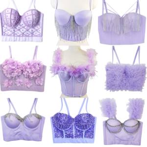 <span class=keywords><strong>Tenue</strong></span> de scène de <span class=keywords><strong>style</strong></span> camisole pour groupe de filles coréennes, avec paillettes violettes, Kim Ji-ni, Lisa Park Chae Young, Kim Hyun - Product Image 1