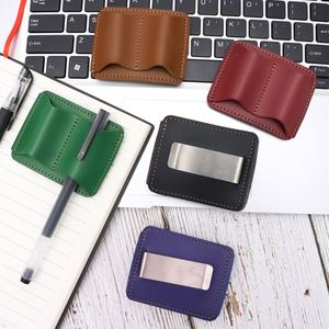 Stylish Journal Pen Holder Retro PU Leather Metal Pen Clips Notebook Pen Sleeve for Office Planner <b>Clipboard</b> - Product Image 4