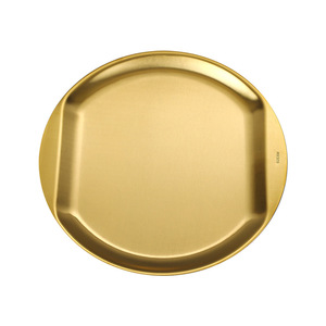 304 Stainless Steel Round Steak Plate Golden Flat Bottom For Barbecue Party Serving Dish - Product Image 2