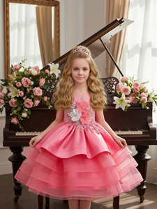 Style coréen moelleux enfant gâteau robe d'anniversaire mignon bébé rose fille robes d'anniversaire grande fleur robe fille fête de mariage pour 6Y - Product Image 3