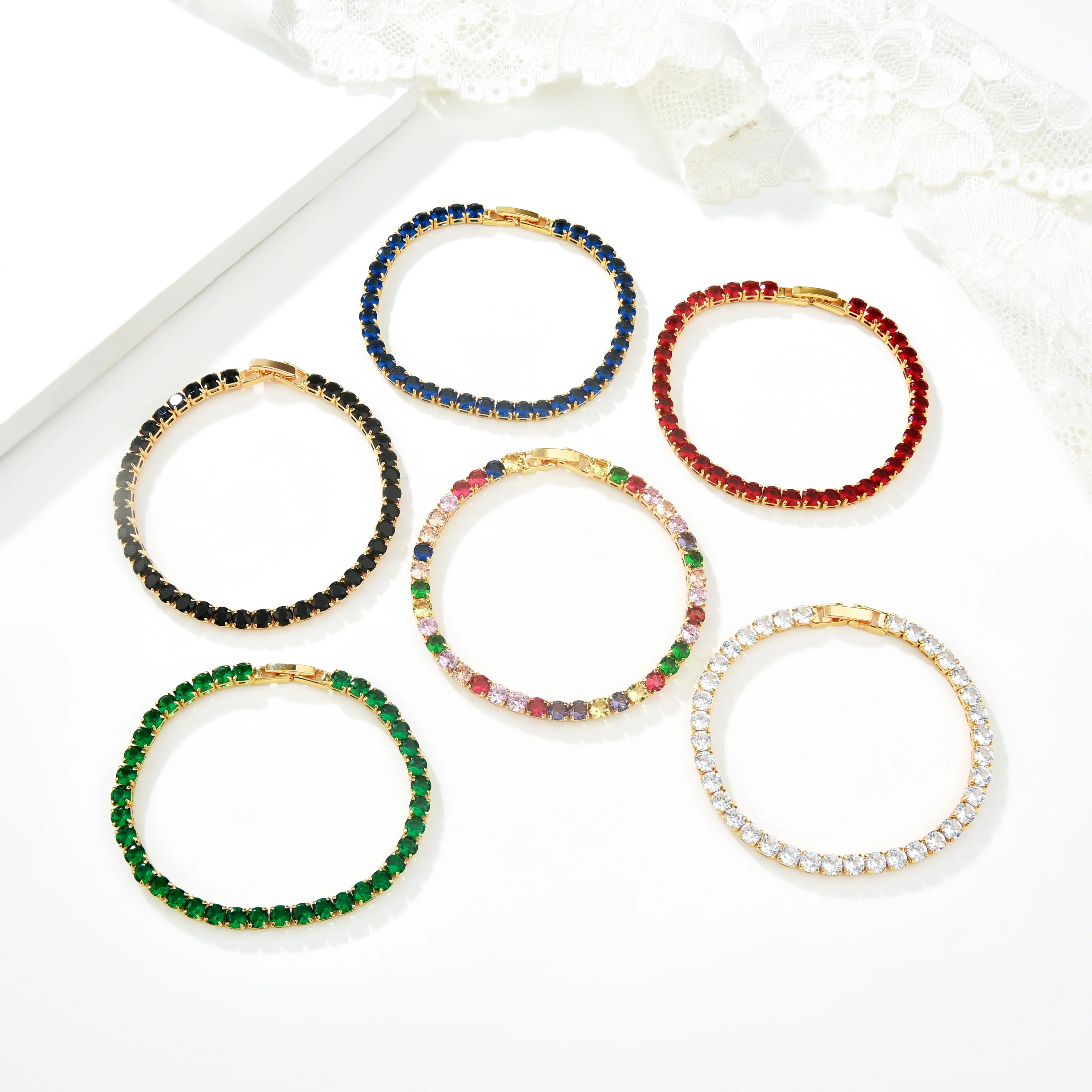 Elfic jewelry Xuping hot sale rainbow stones fashion jewelry gold plated colorful zircons women tennis bracelets
