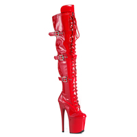 Bottes de pole dance professionnelles à plateforme de 20 cm au-dessus du genou, en PVC, à lacets, à triple boucle, à talon aiguille, automne/hiver, rouge