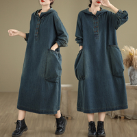 Nouvelle robe décontractée à capuche pour femme, style rétro, coupe ample et amincissante