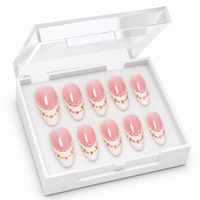 Ongles à presser Premium Rose Fleur de Cerisier avec Dentelle Style Français, Ongles Acryliques à Coller, Embouts d'Ongles à Presser en Gros