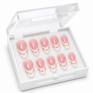 <span class=keywords><strong>Uñas</strong></span> Postizas Premium con Diseño Francés de Encaje y Flores Rosadas, <span class=keywords><strong>Uñas</strong></span> Acrílicas Adhesivas, Puntas de <span class=keywords><strong>Uñas</strong></span> a Presión, Venta al Por Mayor - Product Image 2