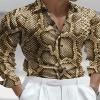 [En Stock al por Mayor] Camisa de Manga Larga con Estampado de Serpiente Dorada para Hombre, Impresión 3D, Poliéster, Cuello Casual, Primavera, Secado Rápido, Transpirable
