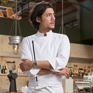 Tops DE TRABAJO DE Chef de gama alta para hombre, Sarga de manga larga con cremallera para restaurante occidental, catering, panadería, restaurante, Bar, uniformes - Product Image 6