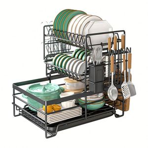 3-In-1 <b>Over</b> the <b>Sink</b> Dish Drying <b>Drainer</b> Rack Kitchen Above <b>Over</b> <b>Sink</b> Dish Drying Rack 2-Tier <b>Drainer</b> With Drainboard Dish Rack - Product Image 1