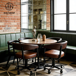 Ensemble de table et de chaises de restaurant moderne en bois vert et cuir, multifonctionnel, pour la restauration rapide et les cafés - Product Image 3