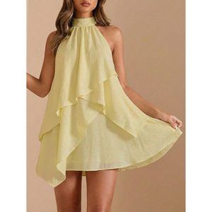 Vestido Mini Asimétrico con Volantes para Mujer, Halter sin Espalda, de Gasa, para Cóctel, Fiesta, Boda de Verano - Product Image 5