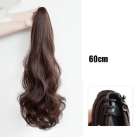 Queue de cheval longue ondulée à pince, extension de cheveux synthétiques bouclés, postiche naturel pour femme