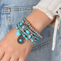 Nouveautés en gros : Bracelet extensible bohème perlé en alliage de zinc pour femme avec pierre turquoise, breloques western, cadeau vintage bohème 2026