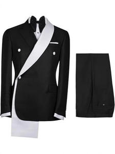 Costume homme super <span class=keywords><strong>col</strong></span>, double boutonnage, <span class=keywords><strong>smoking</strong></span>, coupe ajustée, patchwork ivoire et noir, costumes de mariage de haute qualité pour homme, ensembles 2 pièces - Product Image 2