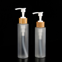 Bouteilles cosmétiques PET 100ml 120ml 200ml, bouteilles rondes carrées givrées avec pompe à lotion en bambou