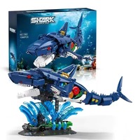Ensemble de blocs de construction mécaniques DK 7081 Requin, 1096 pièces avec support d'exposition, kit de modèle d'animal marin, cadeau pour adultes et enfants