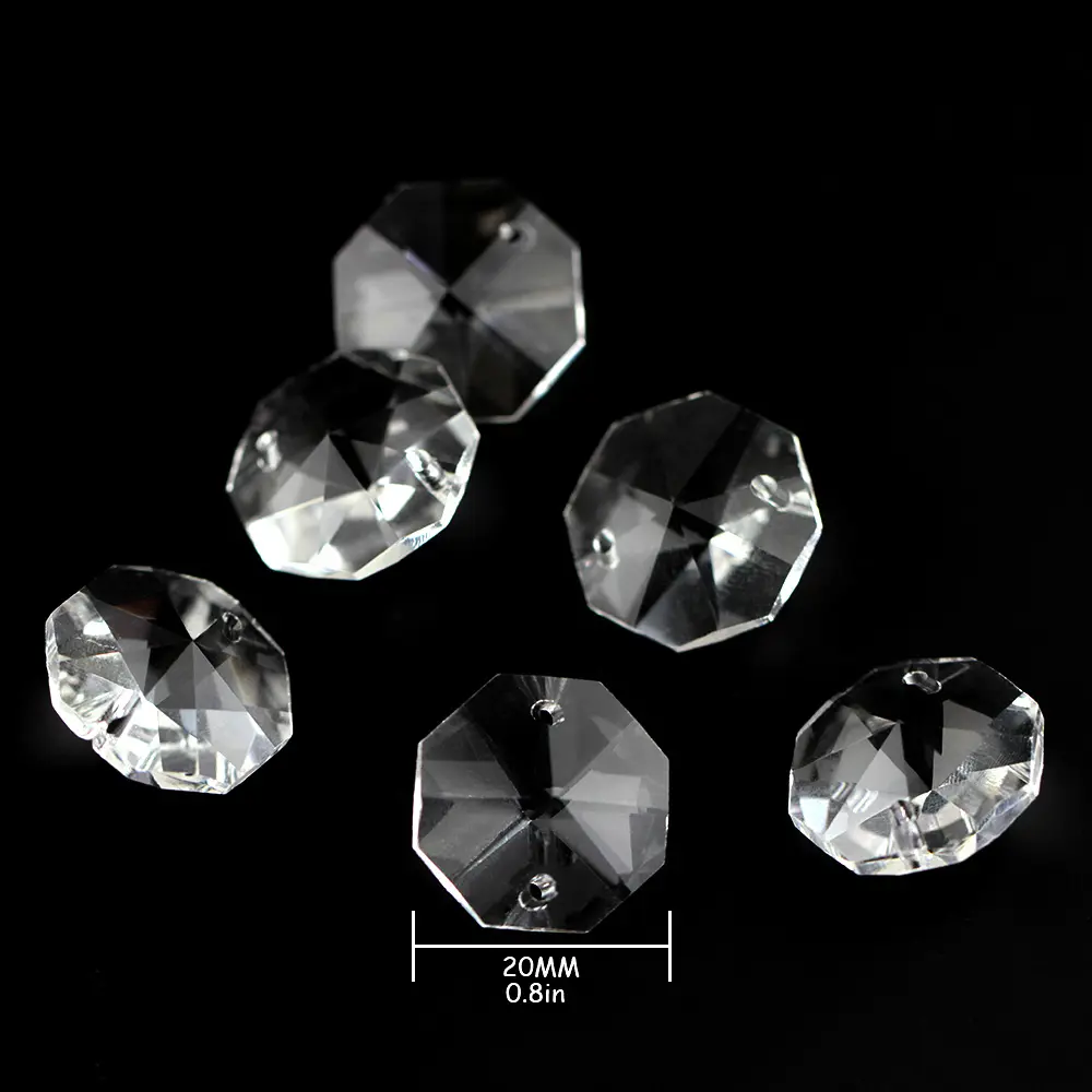 Honor of crystal 10-50mm Clear Two Holes Crystal Cuts Octagon Beads For Decorative Chandelier Parts