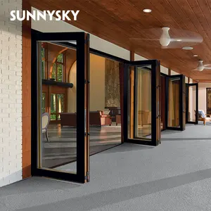 Sunnysky Kustom Balkon Akordeon Terisolasi Aluminium Harga Pintu Lipat Perancis Filipina dengan Kunci