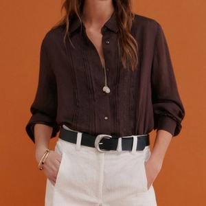 Blusas de Lino para Mujer, Otoño 2025, Estilo Oficina, Nuevas, Elegantes, con Lazo Decorativo, Vintage, Manga Larga - Product Image 1