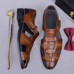 Men's Genuine Leather Gladiator <b>Heeled</b> Outdoor Sandals Solid Pattern Breathable Anti-Slip for Winter & Summer - Product Image 4