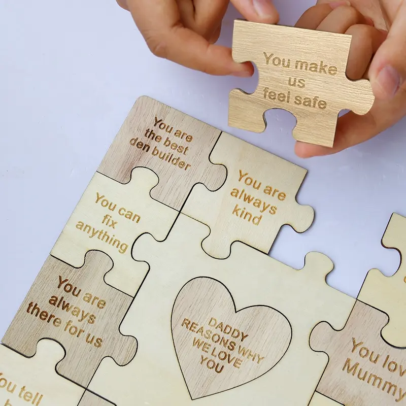 Vatertag Holz dekor Einzigartige Form Puzzle 14 Stück 3D Holz puzzles Puzzle für Kinder Weitergabe an Liebe