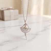 Kalung Balerina Tembaga Mewah 2026 untuk Wanita dan Remaja Putri, Lapis Emas 18K, Rantai Link, Liontin Penari CZ Baguette Meruncing, Perhiasan Grosir