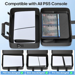 Étui de transport protecteur pour manettes et jeux <span class=keywords><strong>PS5</strong></span>/Slim/Pro (version disque/numérique) avec poche zippée, noir - Product Image 2
