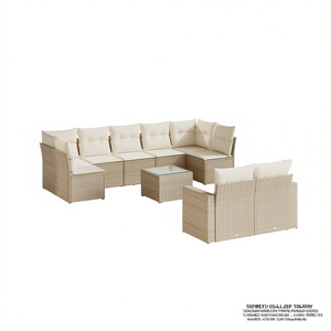 Ensemble de canapés de jardin en rotin beige avec structure en acier et verre trempé, mobilier d'extérieur pour patio et balcon - Product Image 1