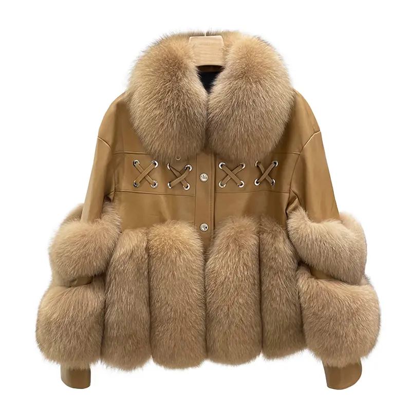 באיכות גבוהה אמיתי Shearling מעיל להנמיך צווארון אמיתי שועל פרווה עור מעיל פרווה מעיל נשים