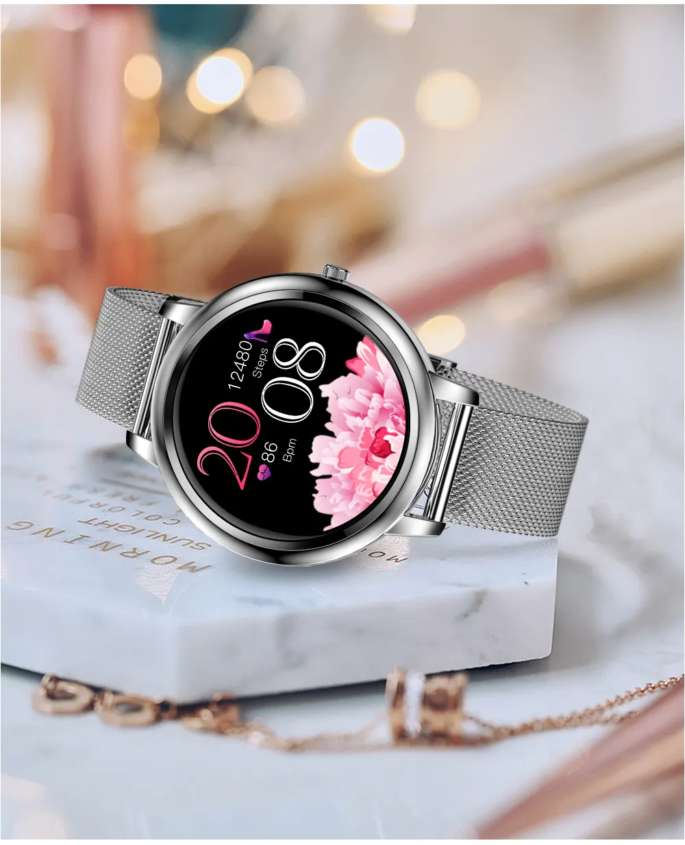 Hadiah Gadis MK20 Jam Tangan Pintar Wanita Jam Tangan Pintar Kompatibel dengan Jam Tangan Silikon Android dan IOS untuk Wanita