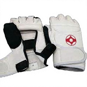 Best Material White Kyokushin Karate Gloves with Kanku logo - Product Image 1