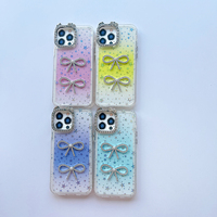 Coque de téléphone de luxe transparente avec oreilles de chat, nœud et paillettes, motif étoiles, pour iPhone 17 Pro Max, 17 Air, 16, 15, 14, 13, 12