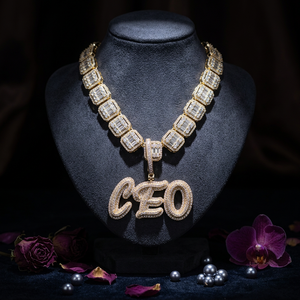 Collier Pendentif HIPHOP de Luxe avec Lettres CEO, Style Argenté, Diamants Moissanite, pour Soirées, Événements, Streetwear, Bijou Tendance - Product Image 2