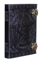 Carnet d'adresses en cuir noir fait main avec pentagramme en relief, papier écologique, logo personnalisé, planificateur cadeau