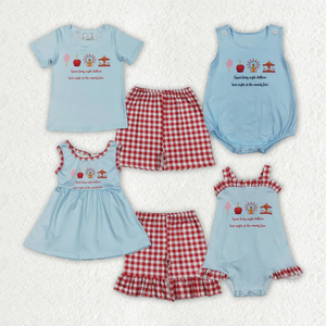 Conjuntos de Ropa para Niños al por Mayor, Camisetas con Bordado de Lápices de Apple y Bolsillos, Pantalones Cortos, Conjuntos de Ropa para el Regreso a Clases - Product Image 3