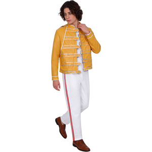 Disfraz de Freddie Mercury de Manyusha para Hombre, Conjunto para Actuación en Escenario, Chaqueta Amarilla, Pantalones Blancos, Traje de Cosplay para Adultos - Product Image 1