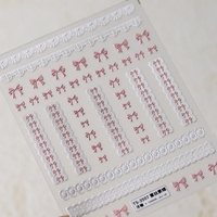 Autocollants pour ongles en dentelle rose en relief 5D, série nœuds papillon, rubans blancs, autocollants pour ongles kawaii