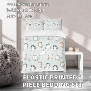 Wholesale High Quality Elastic Duvet Cover Set 4 Piece Modern Plant <b>Pattern</b> Water Resistant 100% Polyester Fibre Pillowcases - Product Image 2