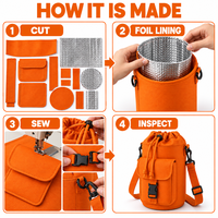 Sac isotherme pour bouteille d'eau en nylon orange avec doublure en aluminium et poche à boucle, directement de l'usine