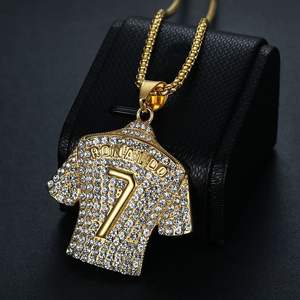 Nuevo Hip-Hop Acero inoxidable Chapado en oro Diamante tachonado Cristiano <span class=keywords><strong>Ronaldo</strong></span> No.7 Jersey Colgante Collar Símbolo - Product Image 2