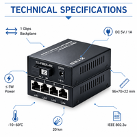 Convertidor de Medios de Fibra Óptica ZTRS, Ethernet 10/100M a Fibra SC Monomodo, 20km, RJ45, Sin Gestión, para Extensión de Red