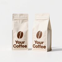Sachet personnalisé à fond plat avec fermeture éclair et valve, scellé sur 8 côtés, pour café, 1 kg, blanc