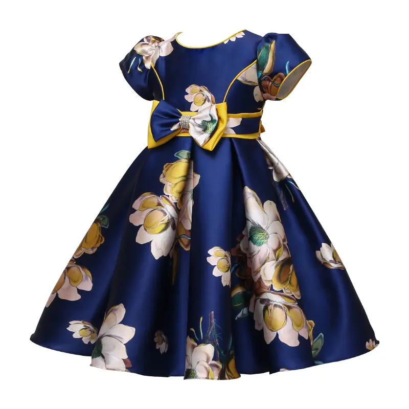 Short Sleeve Children Flower Dress for Girls Silk Princess Party Dresses Formal Wedding Party Kids Clothing