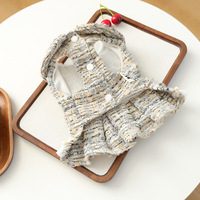 Robe en tweed pour petit chiot, collection automne-hiver, tenue élégante pour animaux de compagnie, avec grand nœud et perles, robe-jupe douce et élégante pour chien