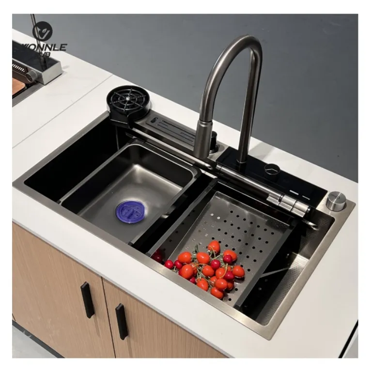 Nuevo diseño de cocina fregadero cocina 304 fregadero de acero inoxidable cascada de acero inoxidable fregadero de cocina